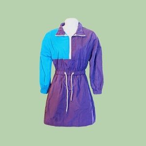 UO Colorblock Half-Zip Nylon Mini Dress Collared